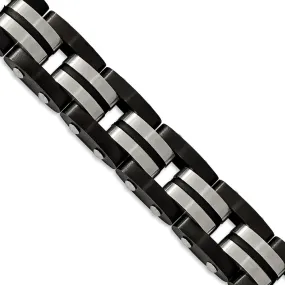 12.5mm Stainless Steel, Black Rubber & Black Plated Bracelet, 8.25 In