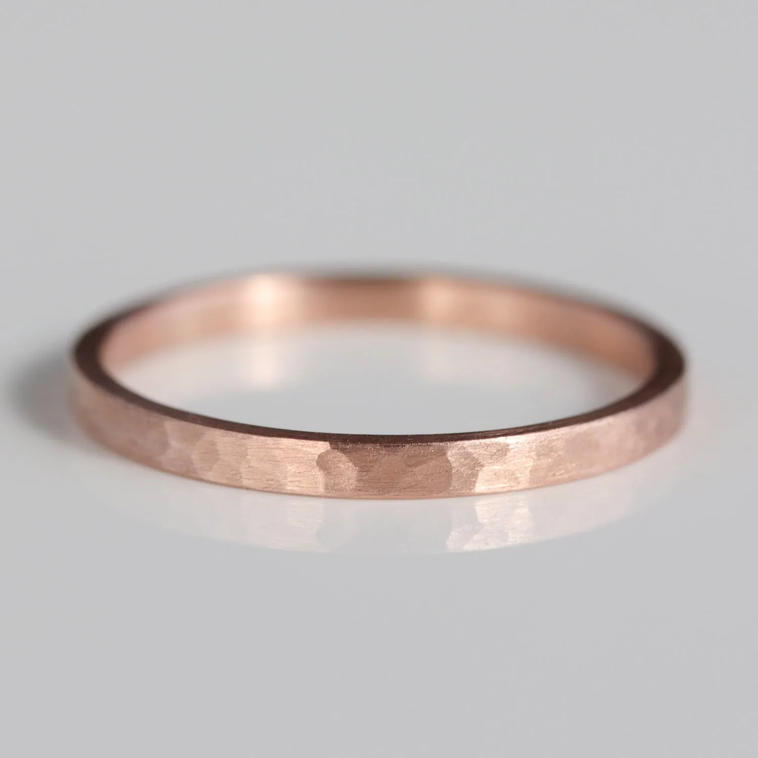 14k Rose Gold Hammer Textured Skinny Flat Ring