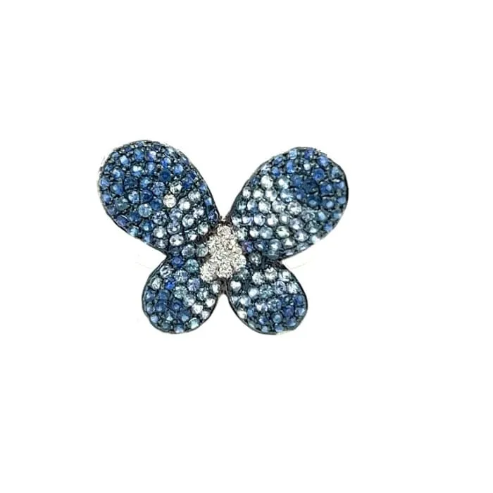 18K White Gold Blue Sapphire and Diamond Butterfly Ring