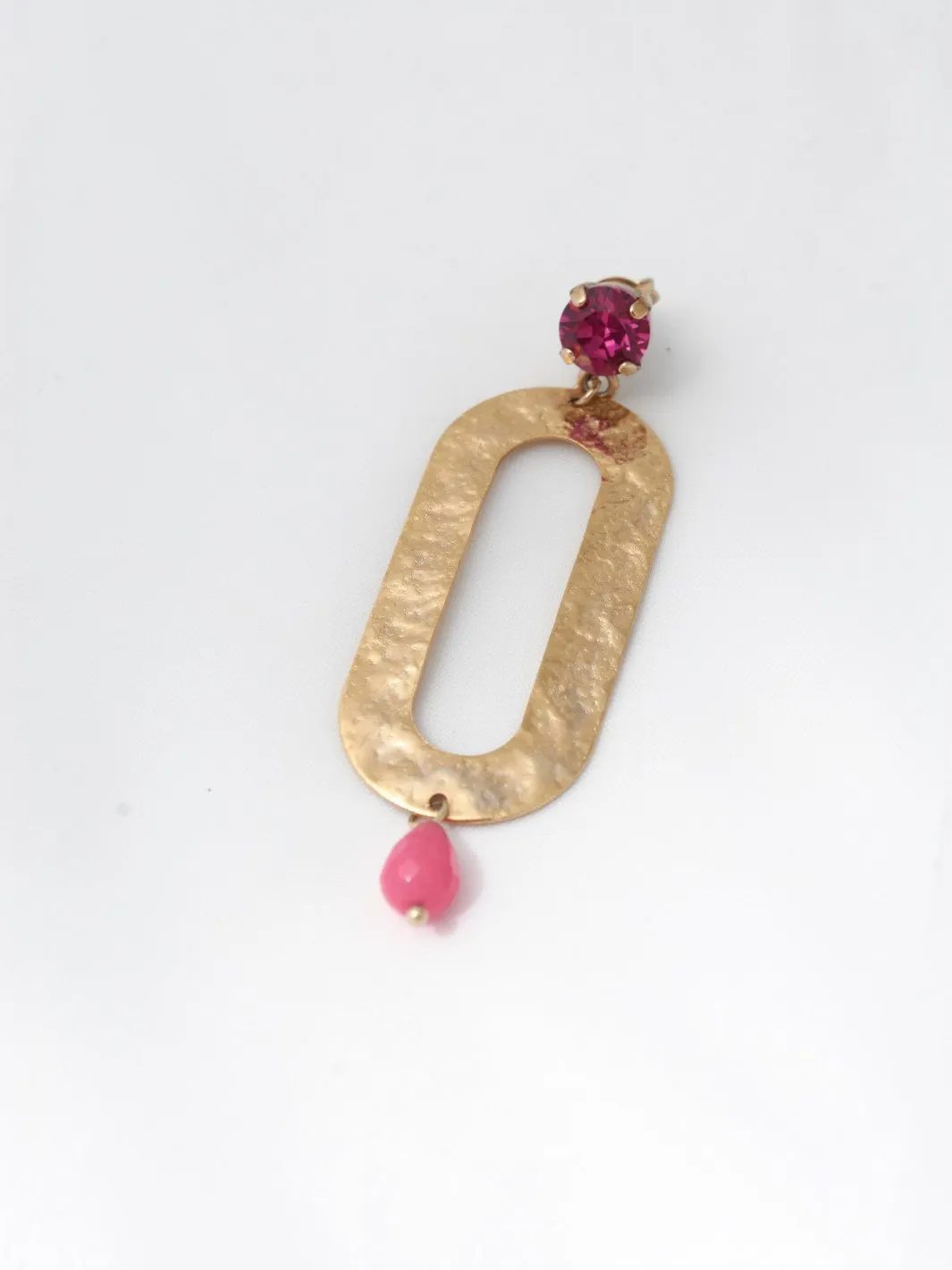 1980s Enrico Coveri golden earrings with pink hard stone