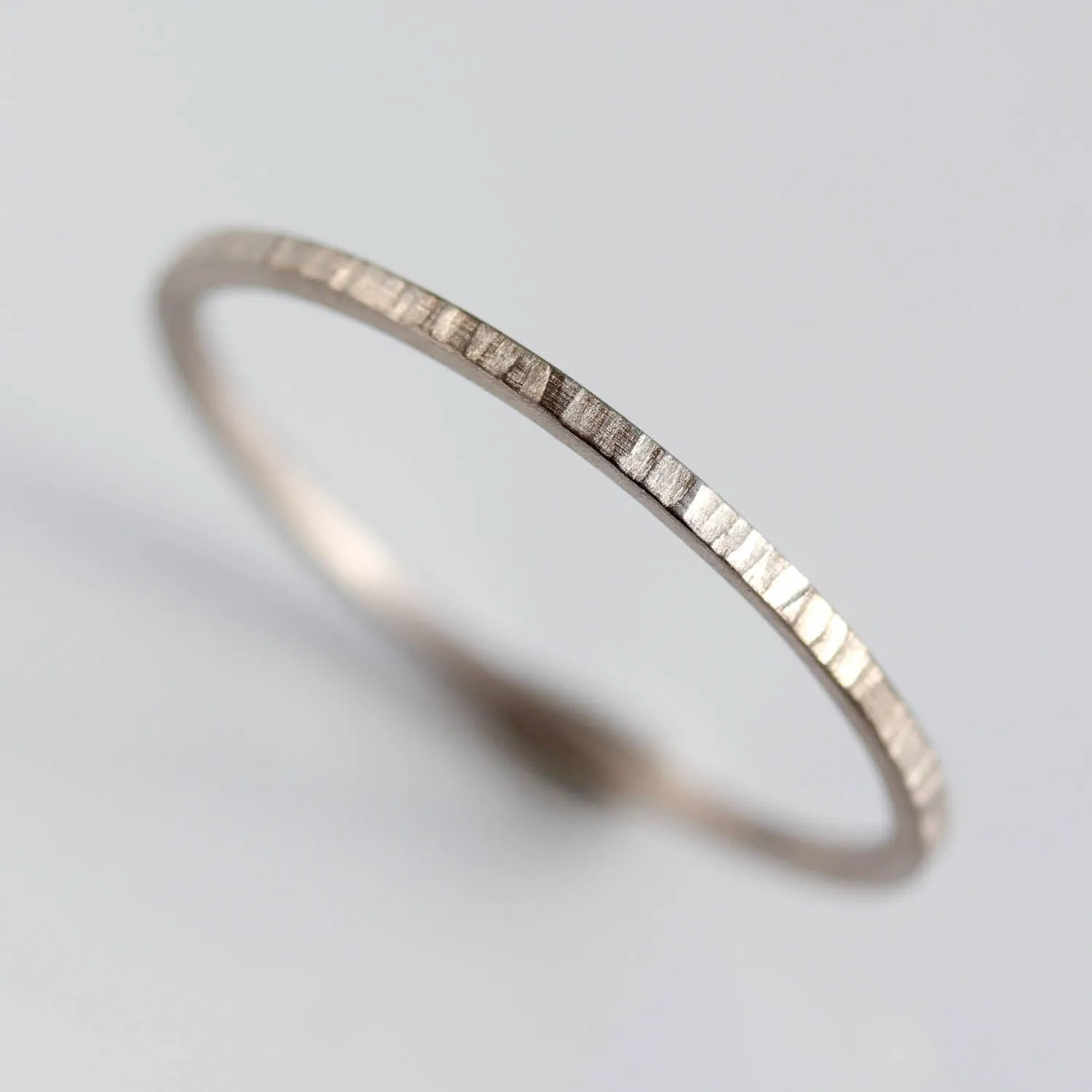 1mm Square Wood Texture 14k Palladium White Gold Band