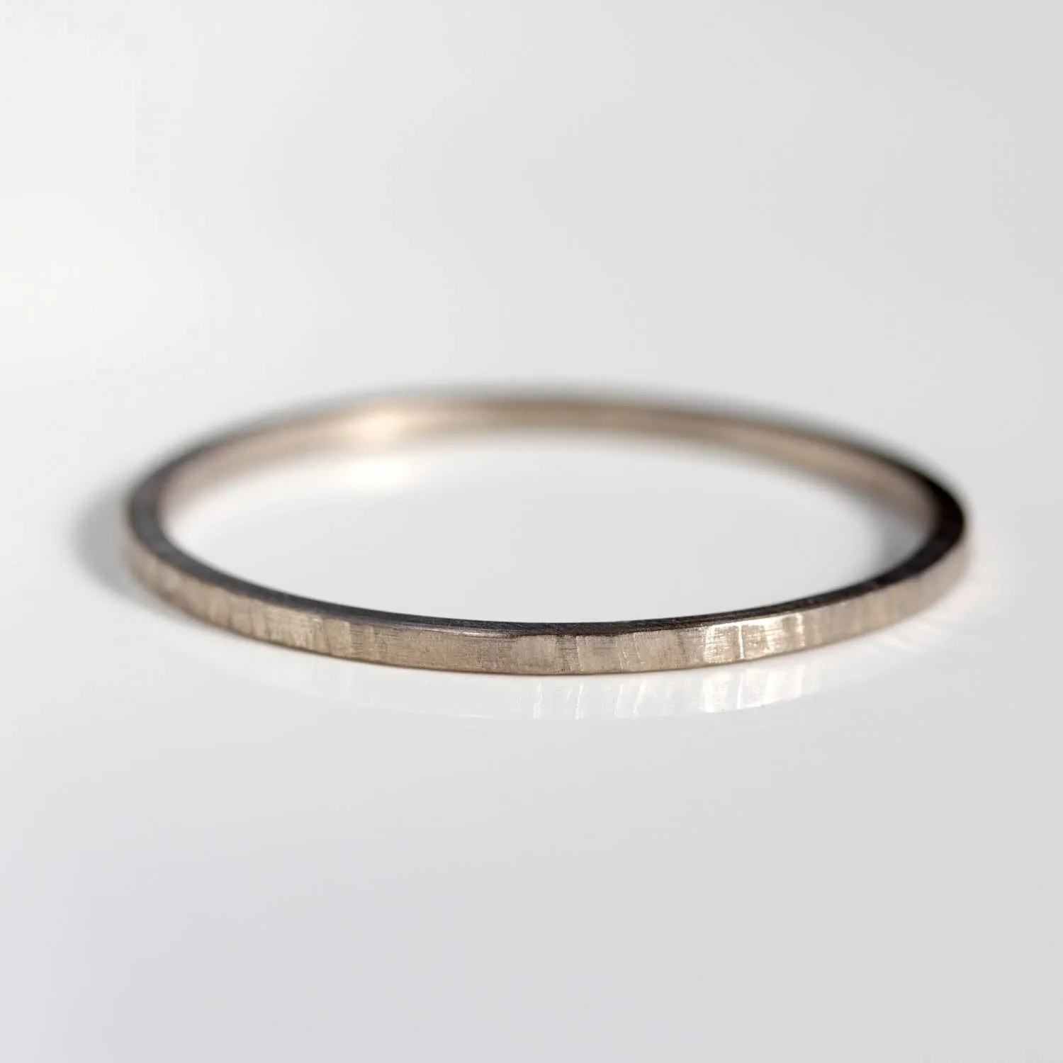 1mm Square Wood Texture 14k Palladium White Gold Band