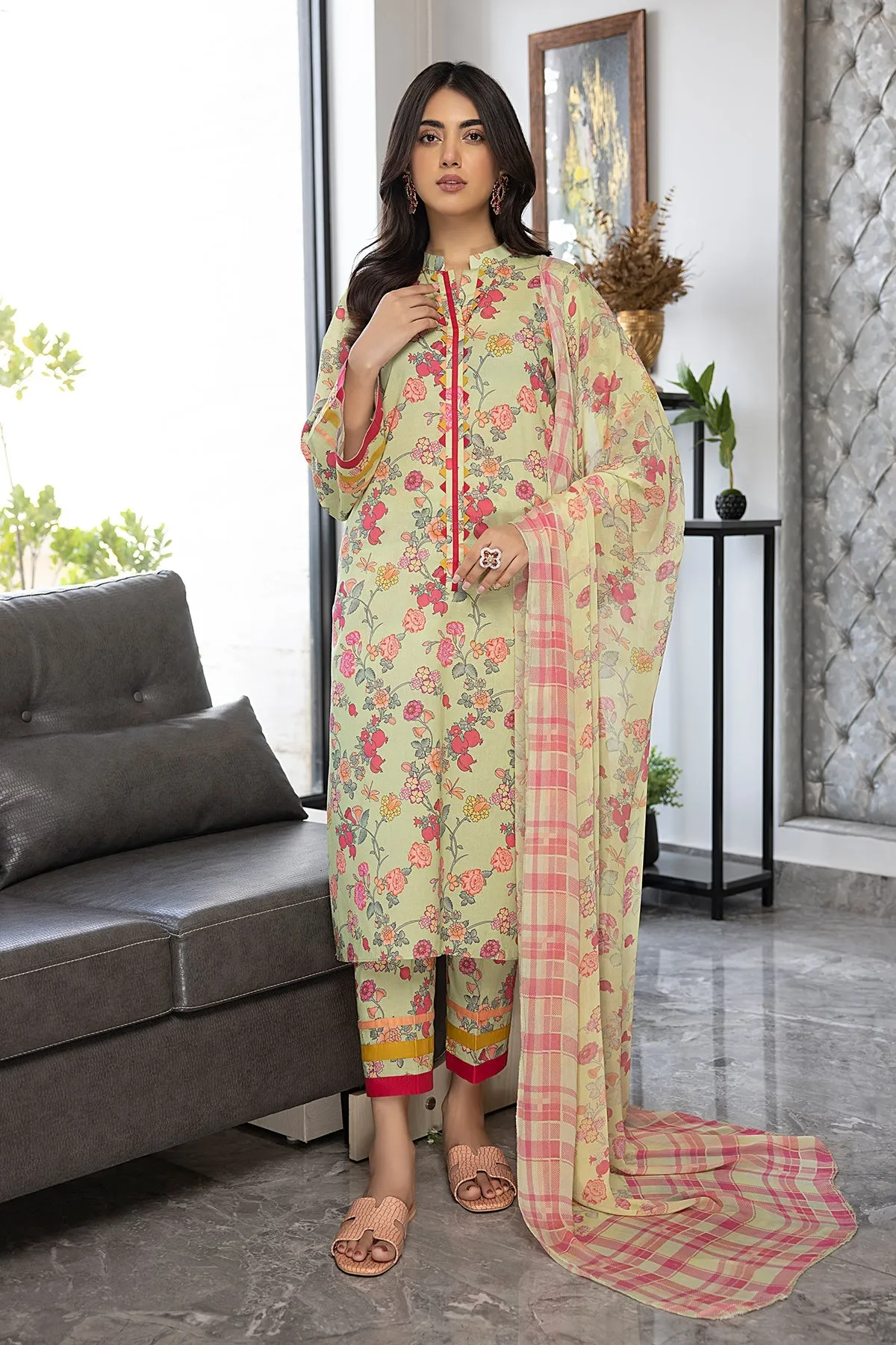 3-Pc Lawn Digital Printed Shirt With Straight Trouser and Bamber Chiffon Dupatta CPM23-73