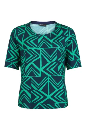 54392- Green & Navy Print Top - Habella