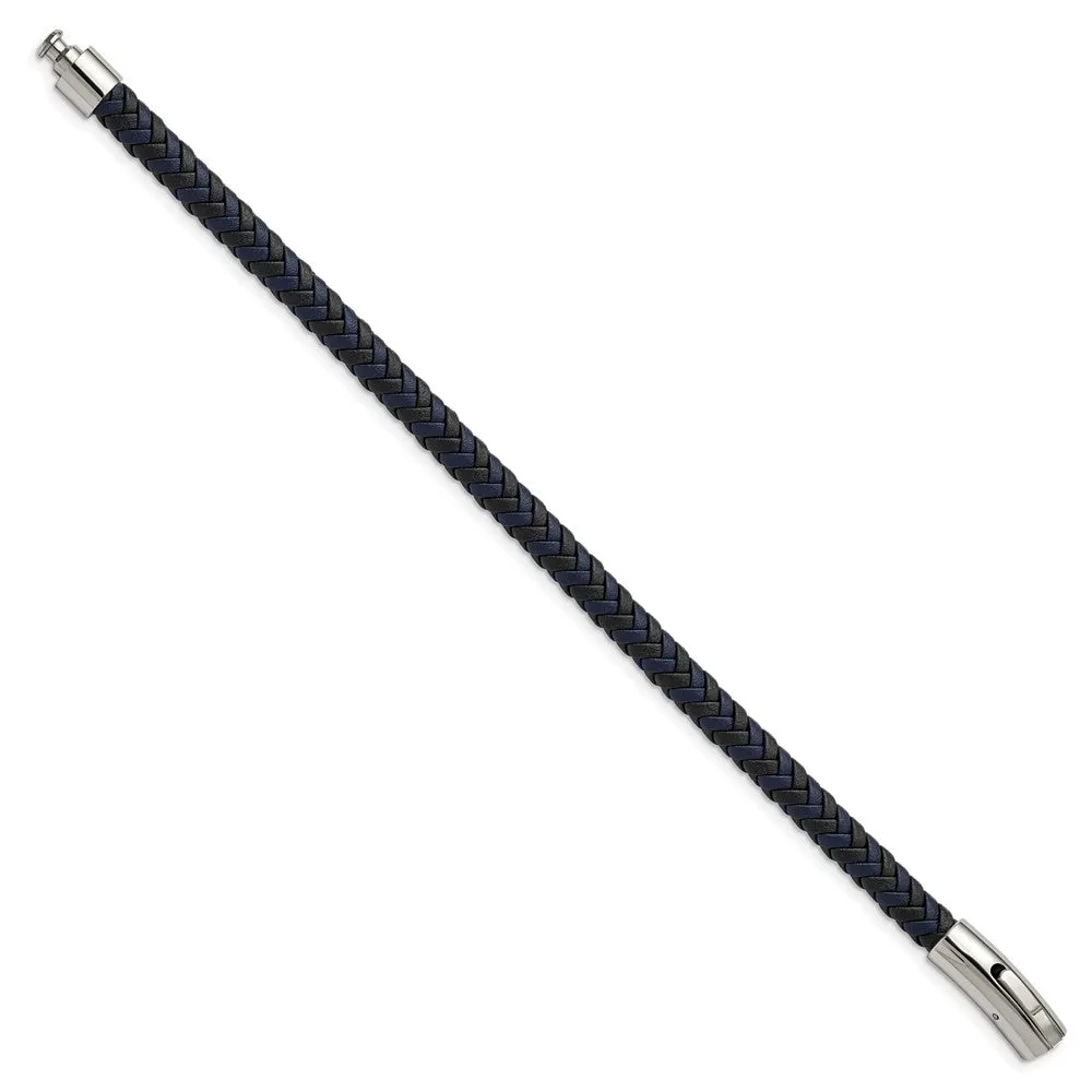 7mm Stainless Steel & Two Tone Braided Leather Bracelet, 8.25 Inch