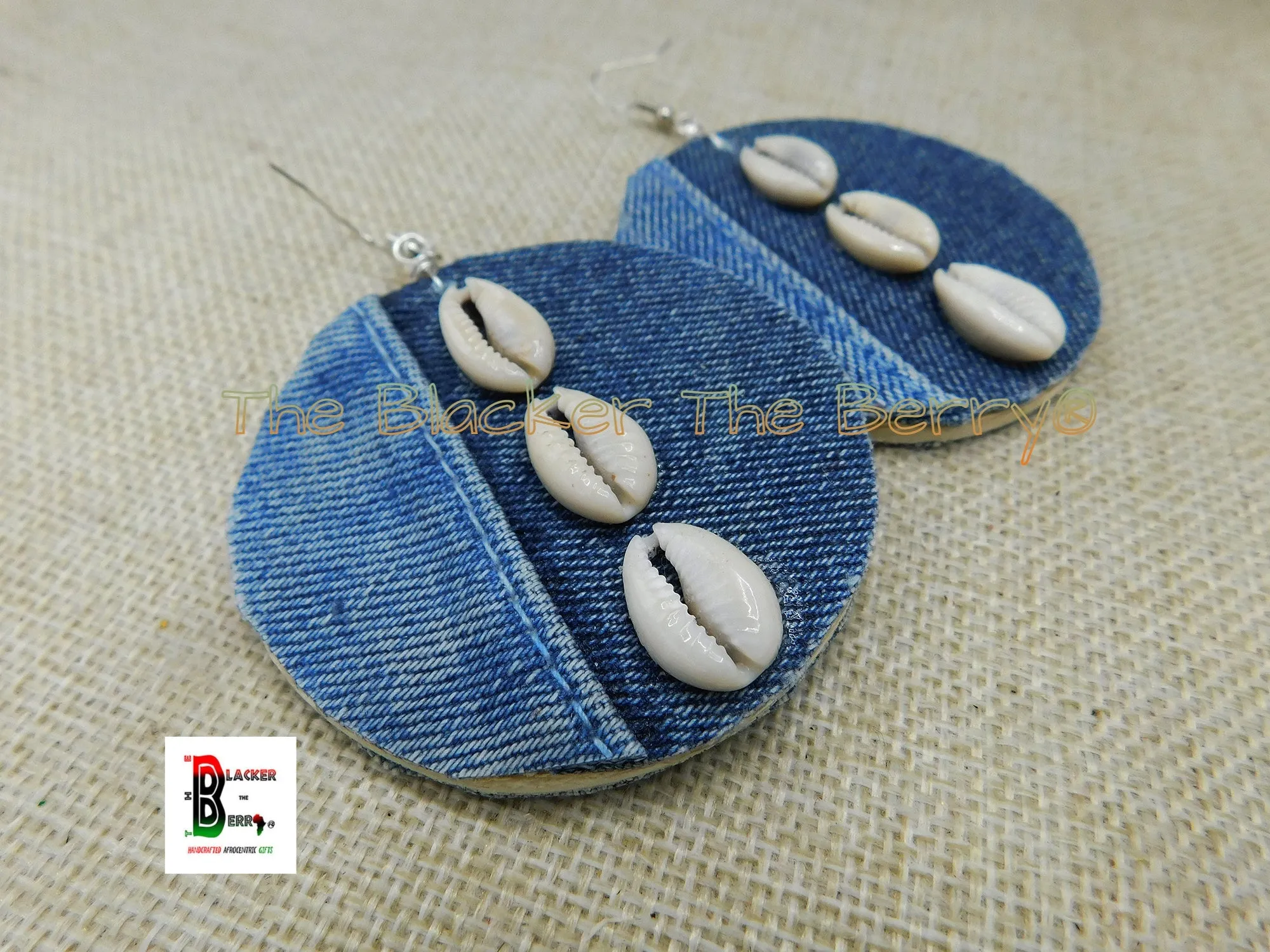 African Cowrie Earrings Jean Jewelry Handmade Wooden Afrocentric Black Owned