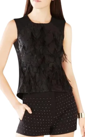 BCBG MAXAZRIA  |Feathered Burnout Floral Jacquard Top