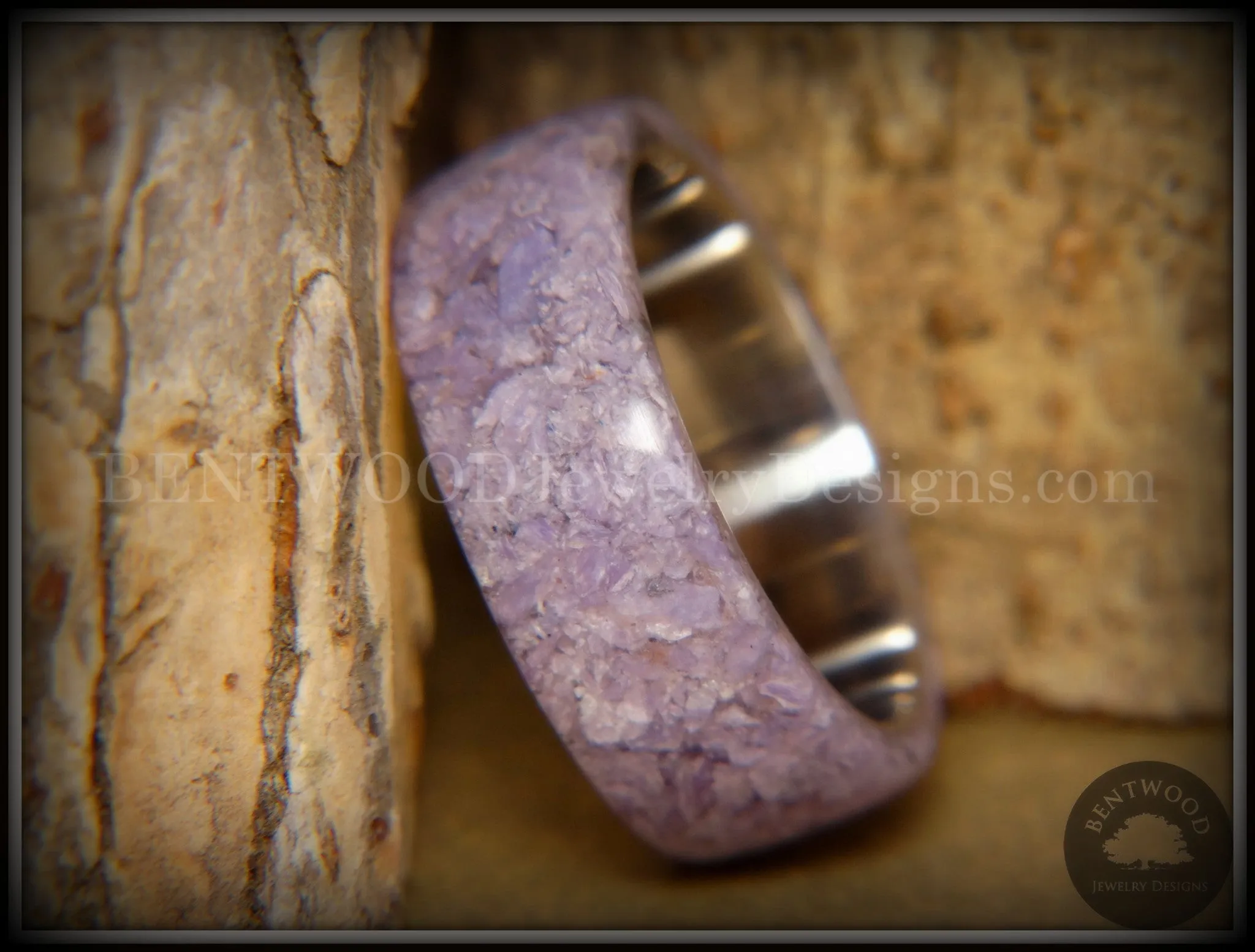 Bentwood Ring - The Dreamer Charoite Stone with Titanium Steel Comfort Fit Metal Core