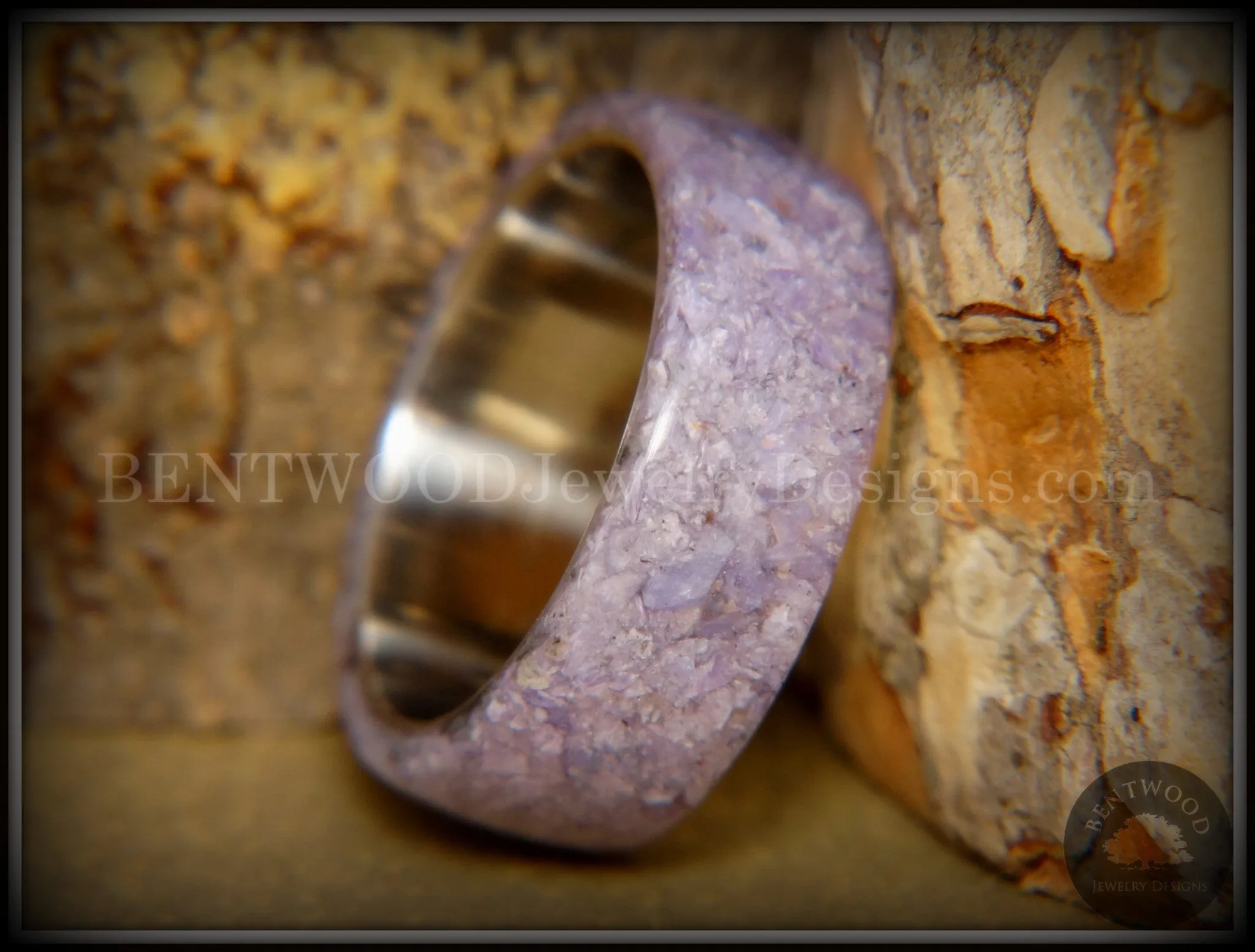 Bentwood Ring - The Dreamer Charoite Stone with Titanium Steel Comfort Fit Metal Core