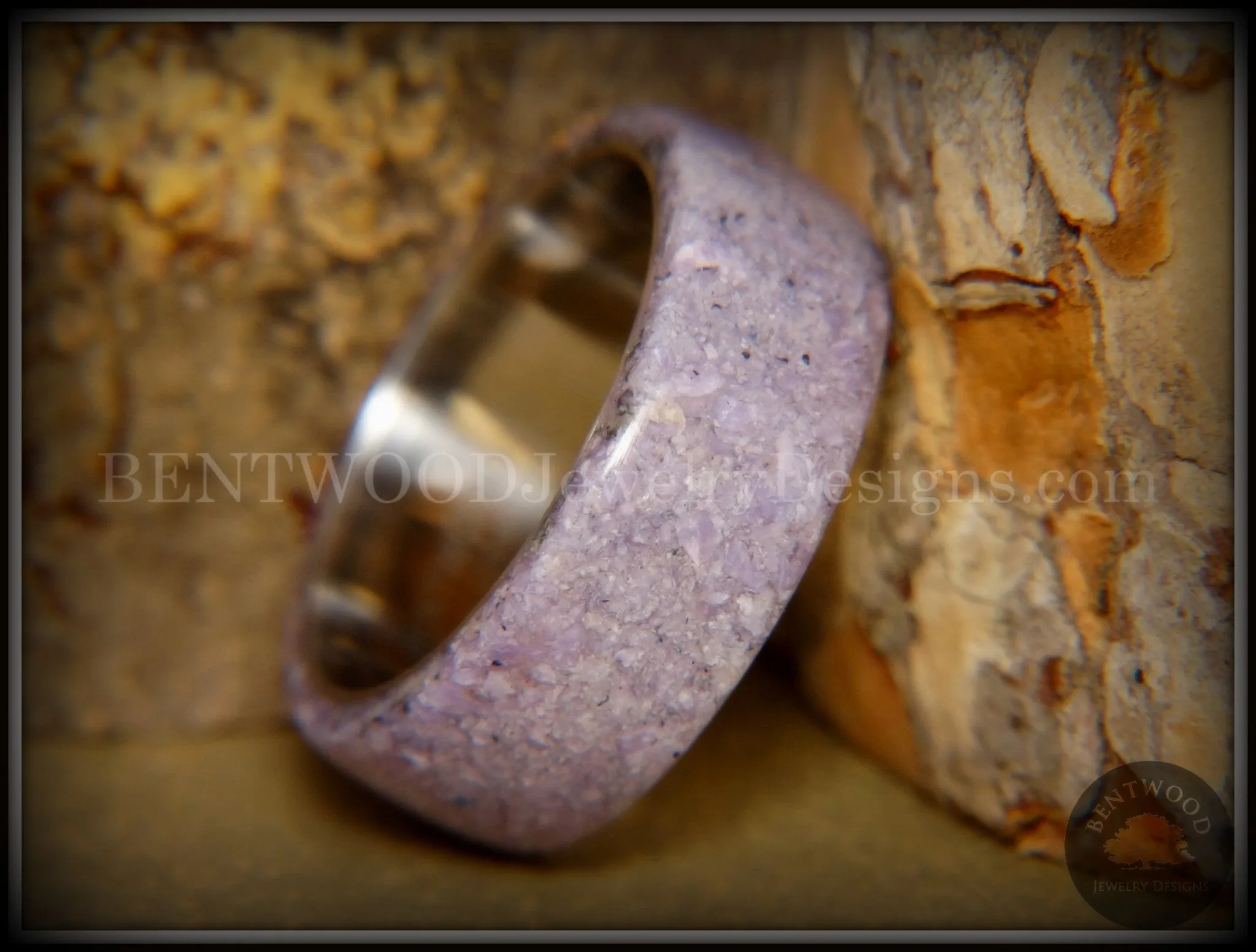 Bentwood Ring - The Dreamer Charoite Stone with Titanium Steel Comfort Fit Metal Core