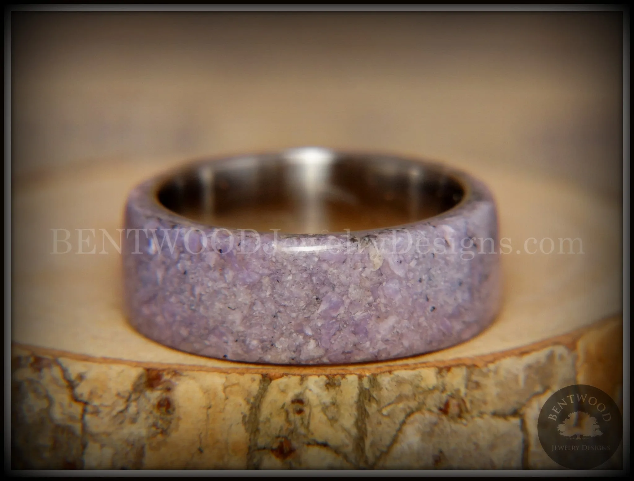 Bentwood Ring - The Dreamer Charoite Stone with Titanium Steel Comfort Fit Metal Core