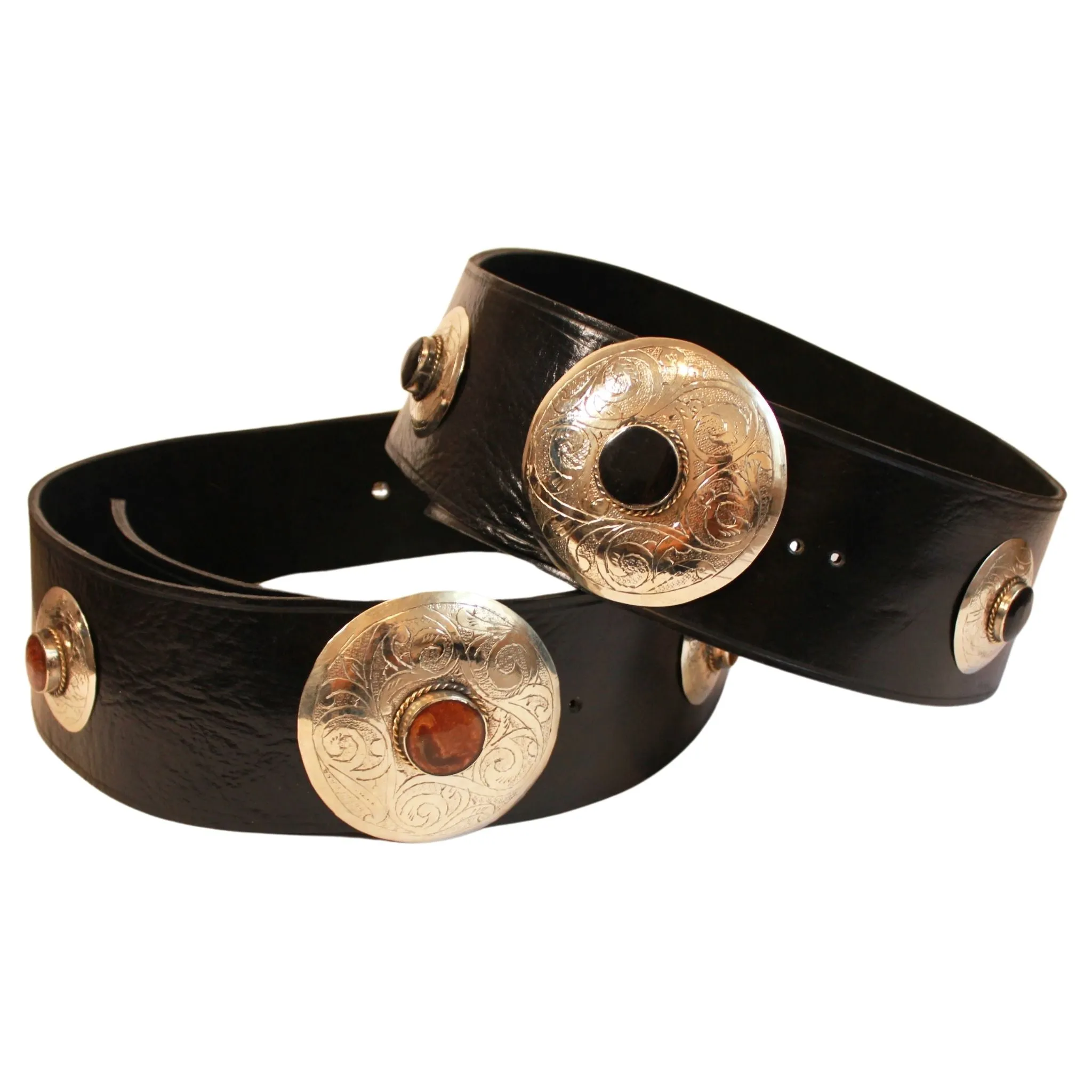 Black Leather Belt with Black Metal Details