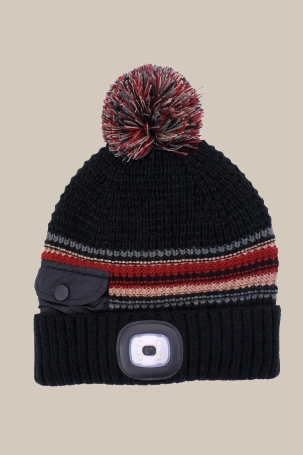 Black Men's Chunky Knit LED Torch Hat