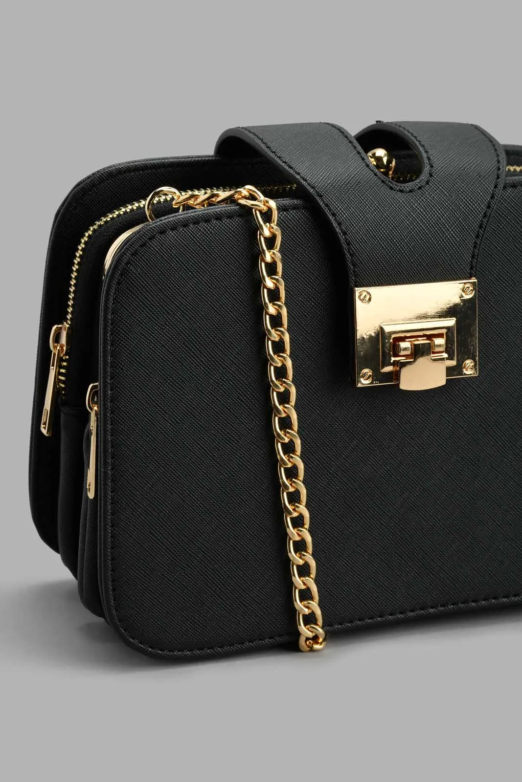 Black Textured Cross Body Bag