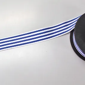 Blue and White Stripe Bag Webbing - 38mm