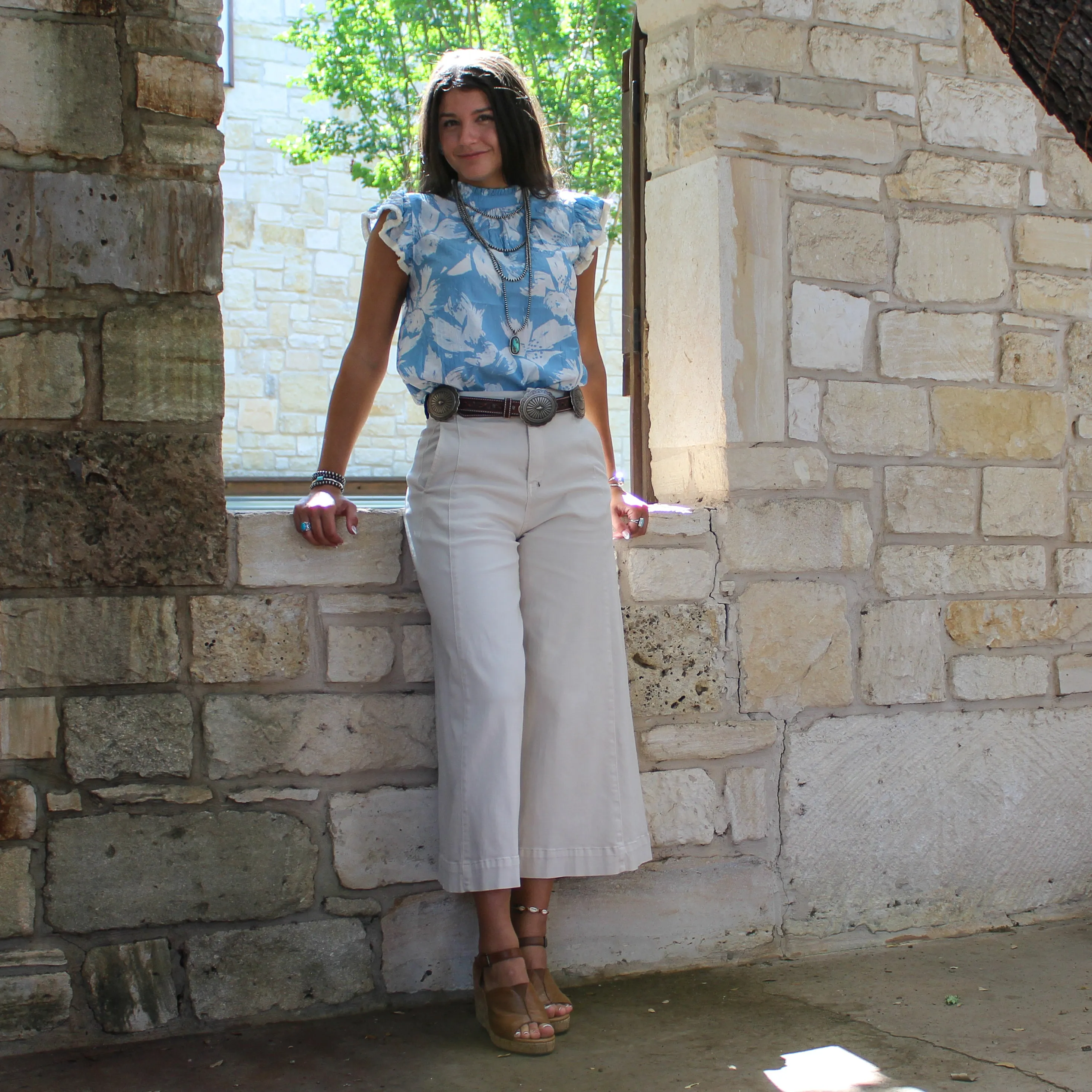 Blue Fringe Trim Top