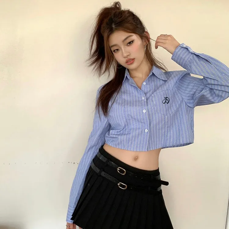 Blue Stripe Crop Shirt