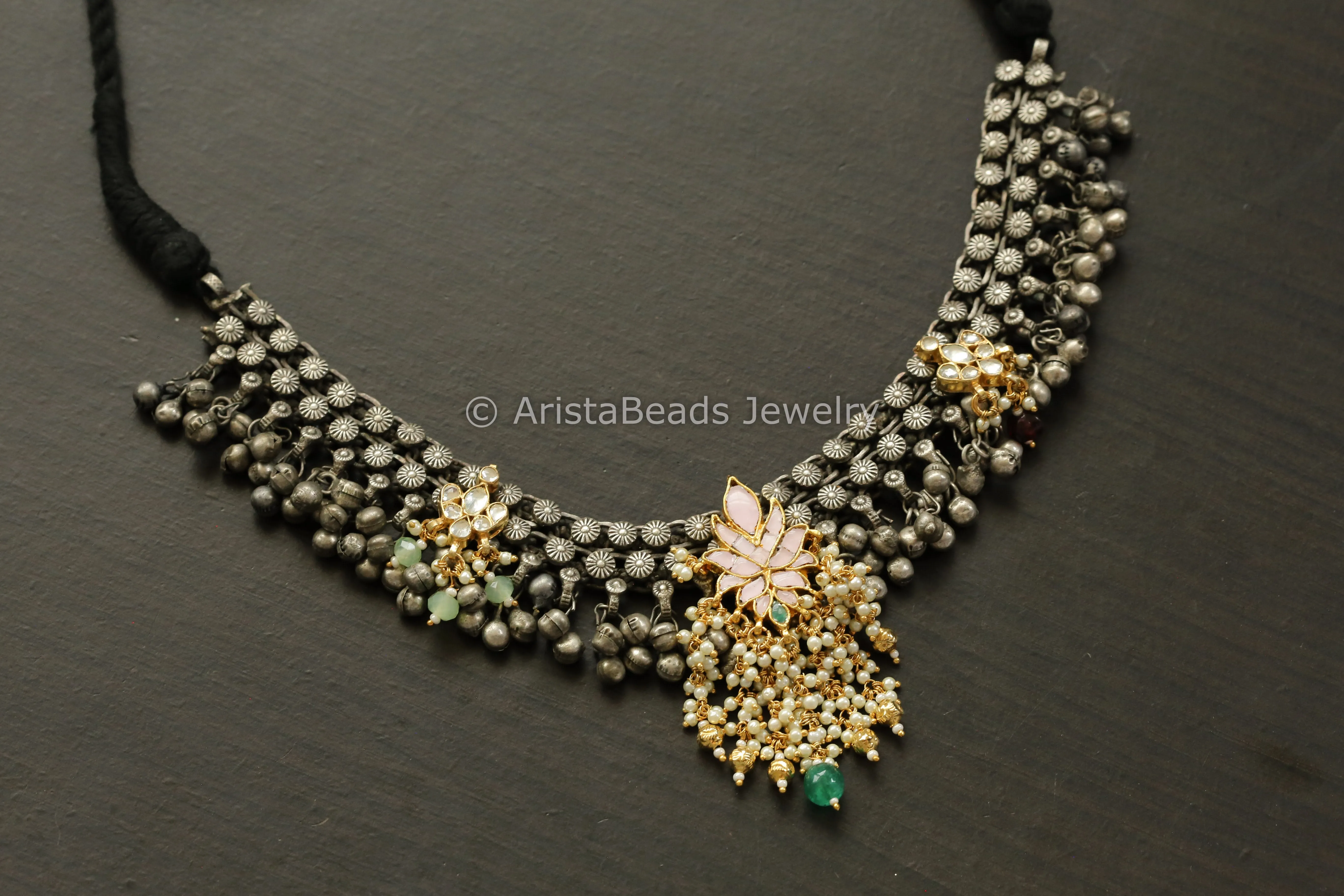 Blush Pink Pachi Kundan Oxidized Necklace