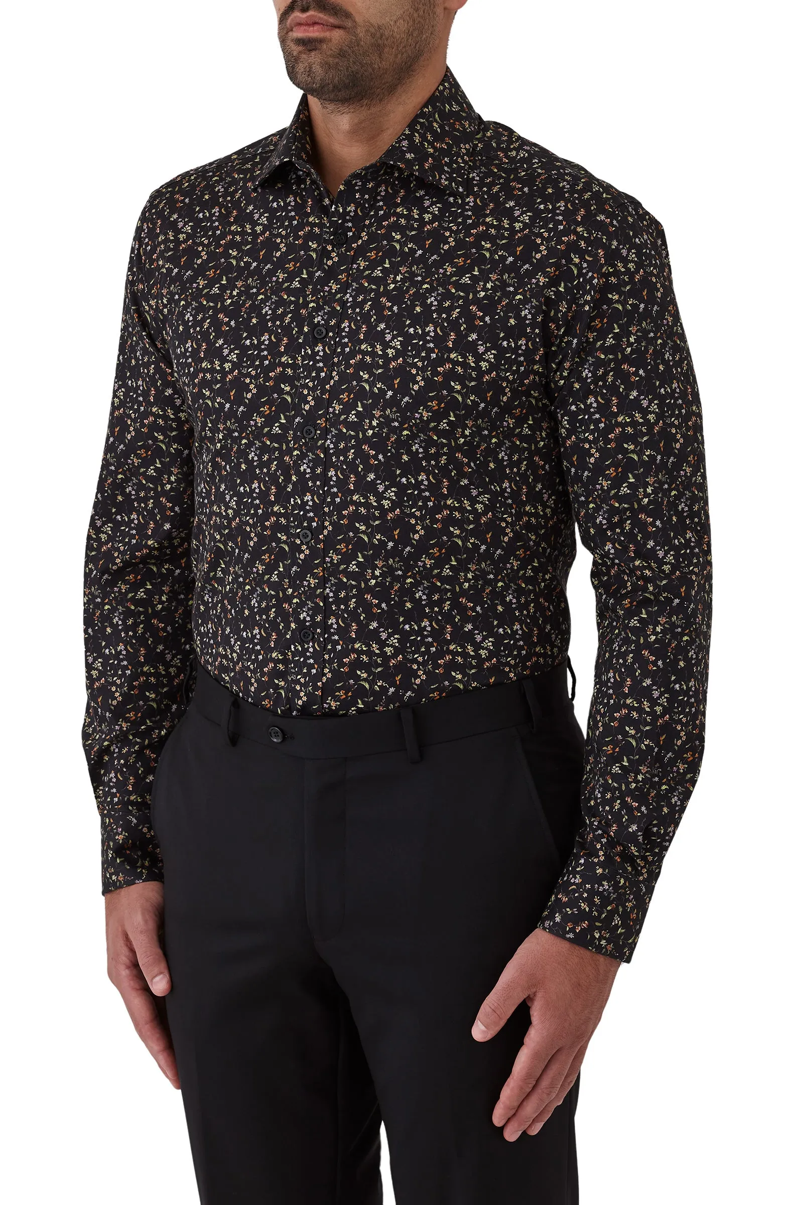 Cambridge - Carlton Shirt - Black Mini Floral