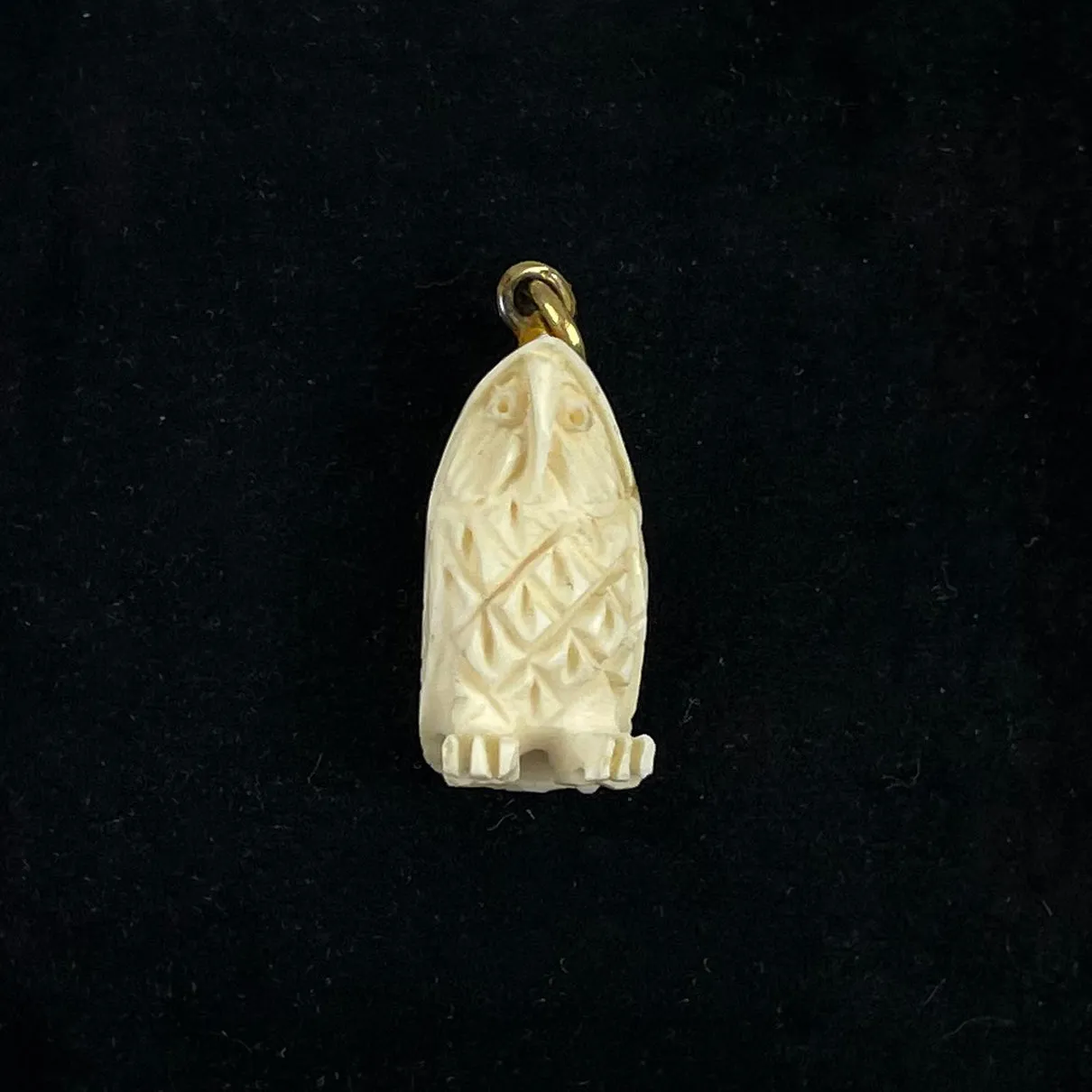 Carved  Ivory Owl Charm Pendant Vintage