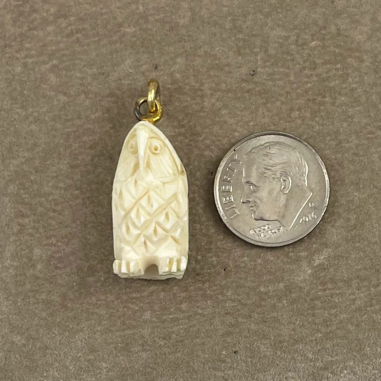 Carved  Ivory Owl Charm Pendant Vintage