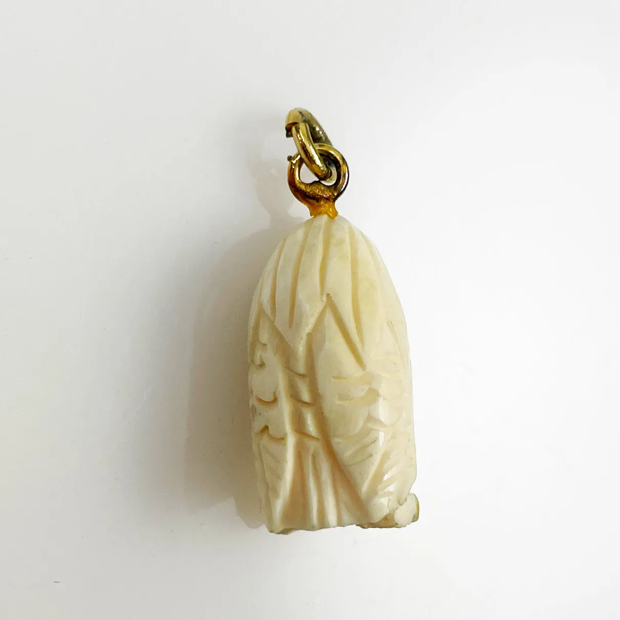 Carved  Ivory Owl Charm Pendant Vintage