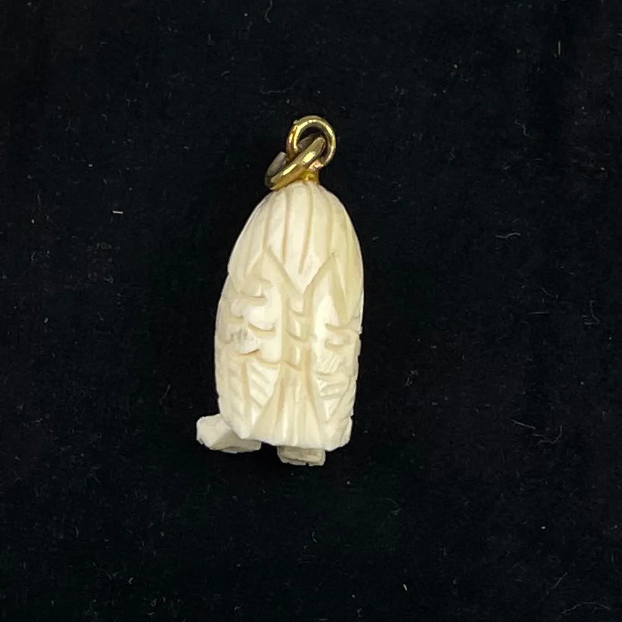 Carved  Ivory Owl Charm Pendant Vintage