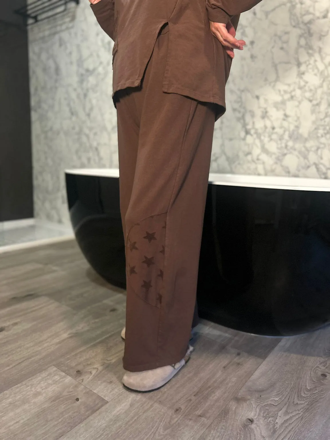 Chocolate Star Detail Wide Leg Joggers Skyler