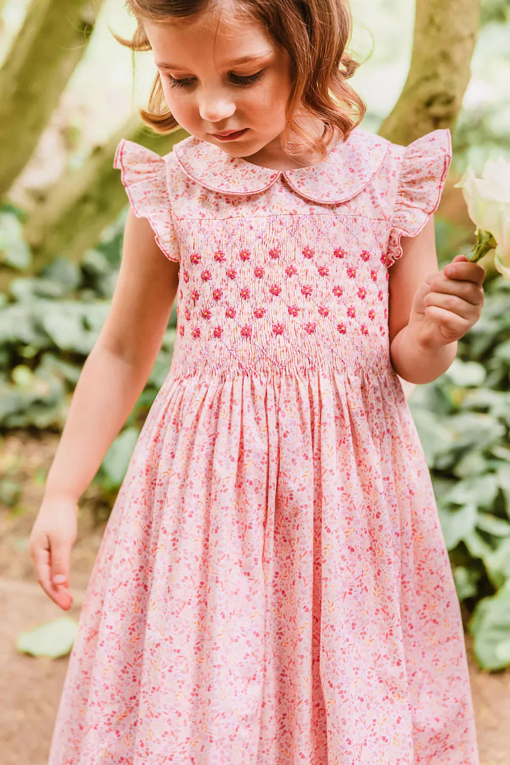 Cosmos Pink Floral Smocked Dress