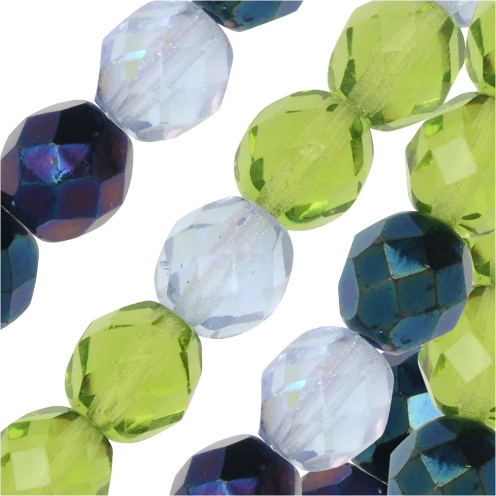 Czech Fire Polished Glass Beads, Faceted Round 8mm, Lavender Garden Mix (19 Pieces)