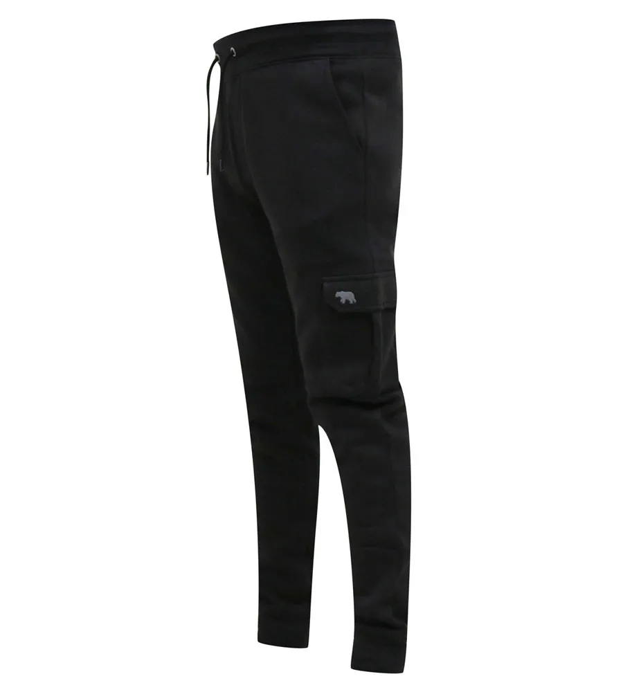 D555 Mens Black Joggers With  Cargo Pocket and Ribbed Cuffs (TILDEN 2)