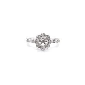 Diamond Ring Setting with Floral Diamond Halo in 14K White Gold