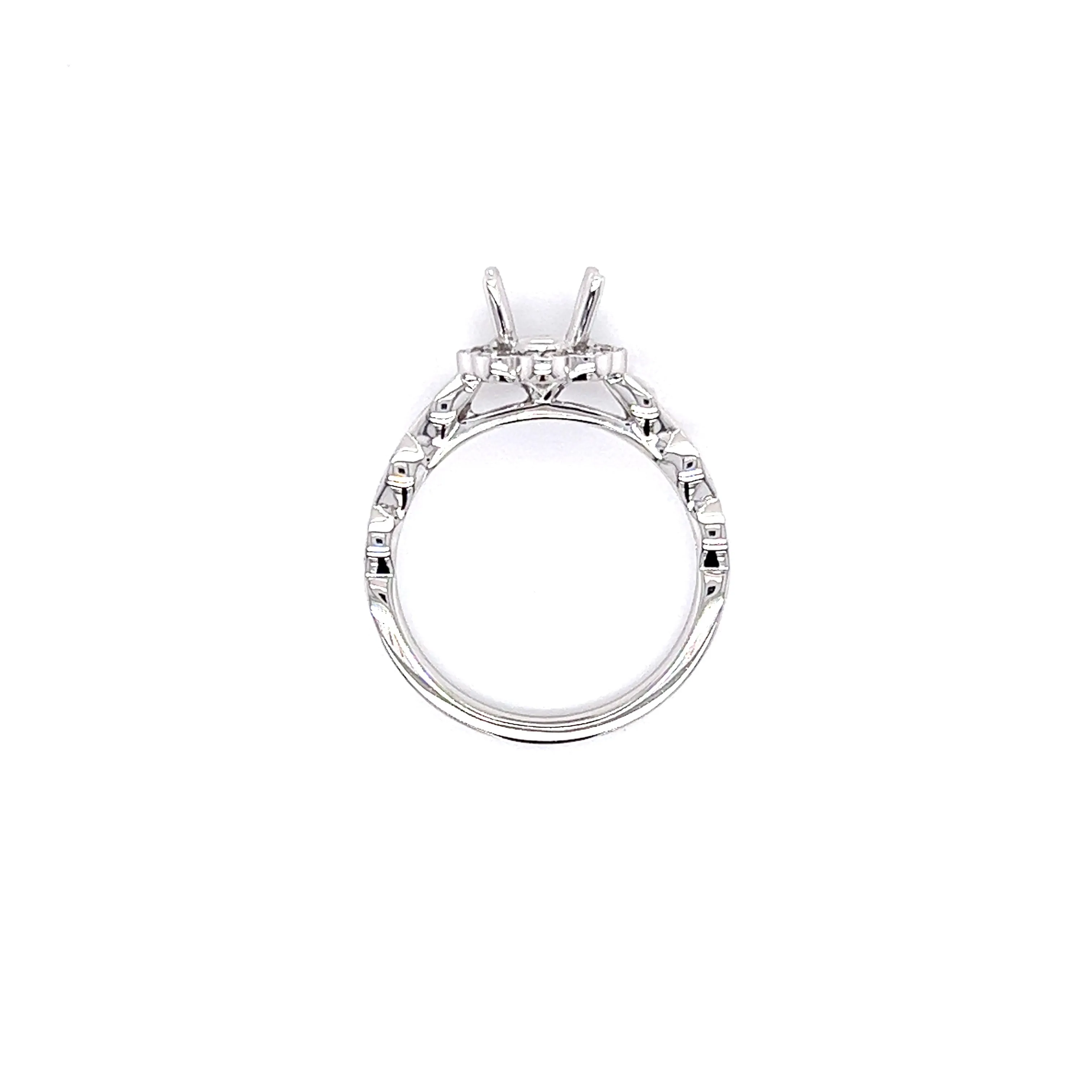 Diamond Ring Setting with Floral Diamond Halo in 14K White Gold