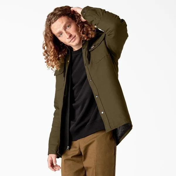 Dickies Skateboarding Canvas Duck Shirt Jacket With Fleece Hood Dark Olive