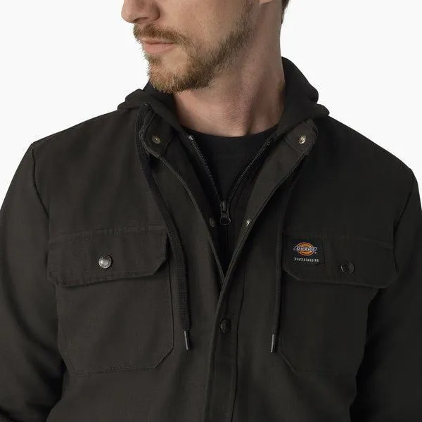 Dickies Skateboarding Canvas Shirt Jacket With Fleece Hood Black