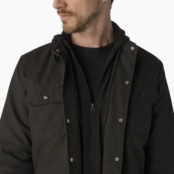 Dickies Skateboarding Canvas Shirt Jacket With Fleece Hood Black