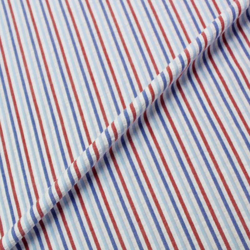 Dressmaking Cotton Seersucker Stripe - Red, White and Blue