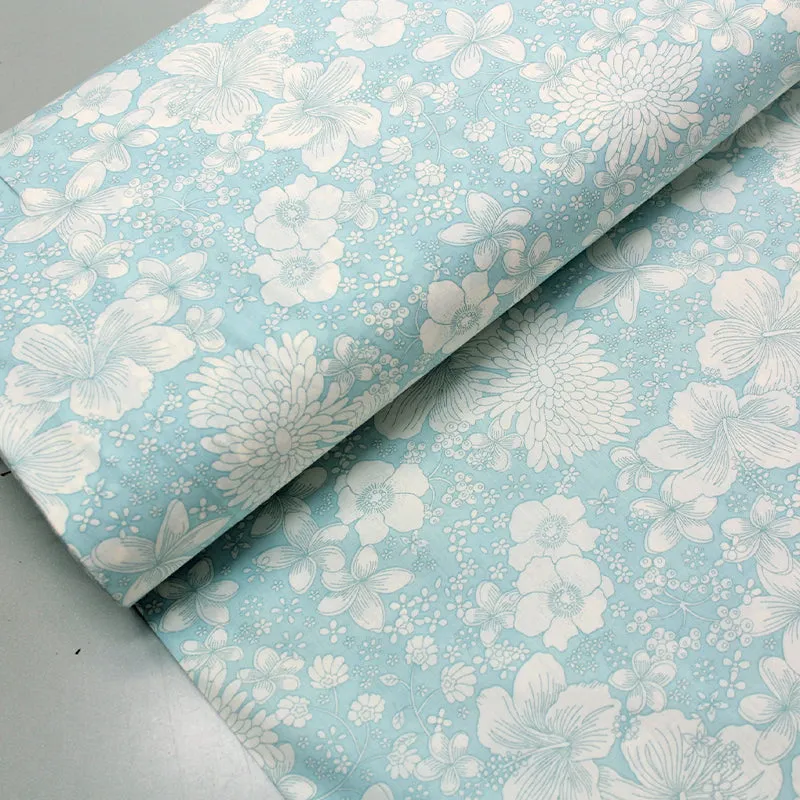 Dressmaking Floral Cotton Lawn - Ice Blue -  Kaimana