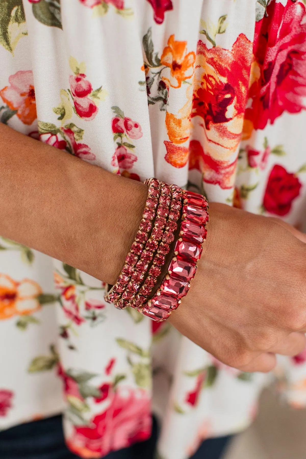 Feeling Like A Princess Bracelet Set- Fuchsia