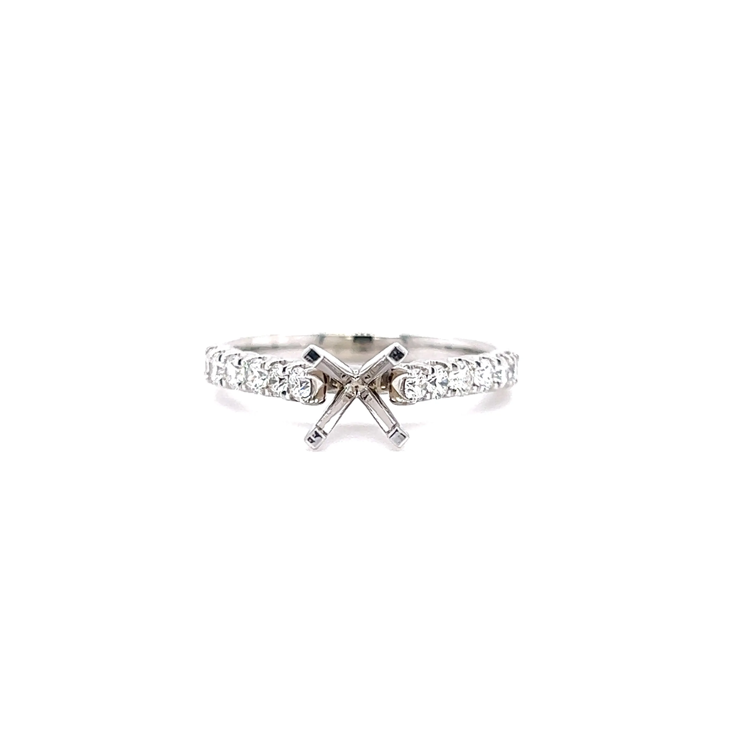 Four Prong Ring Setting with 0.47ctw of Side Diamonds in 14K White Gold