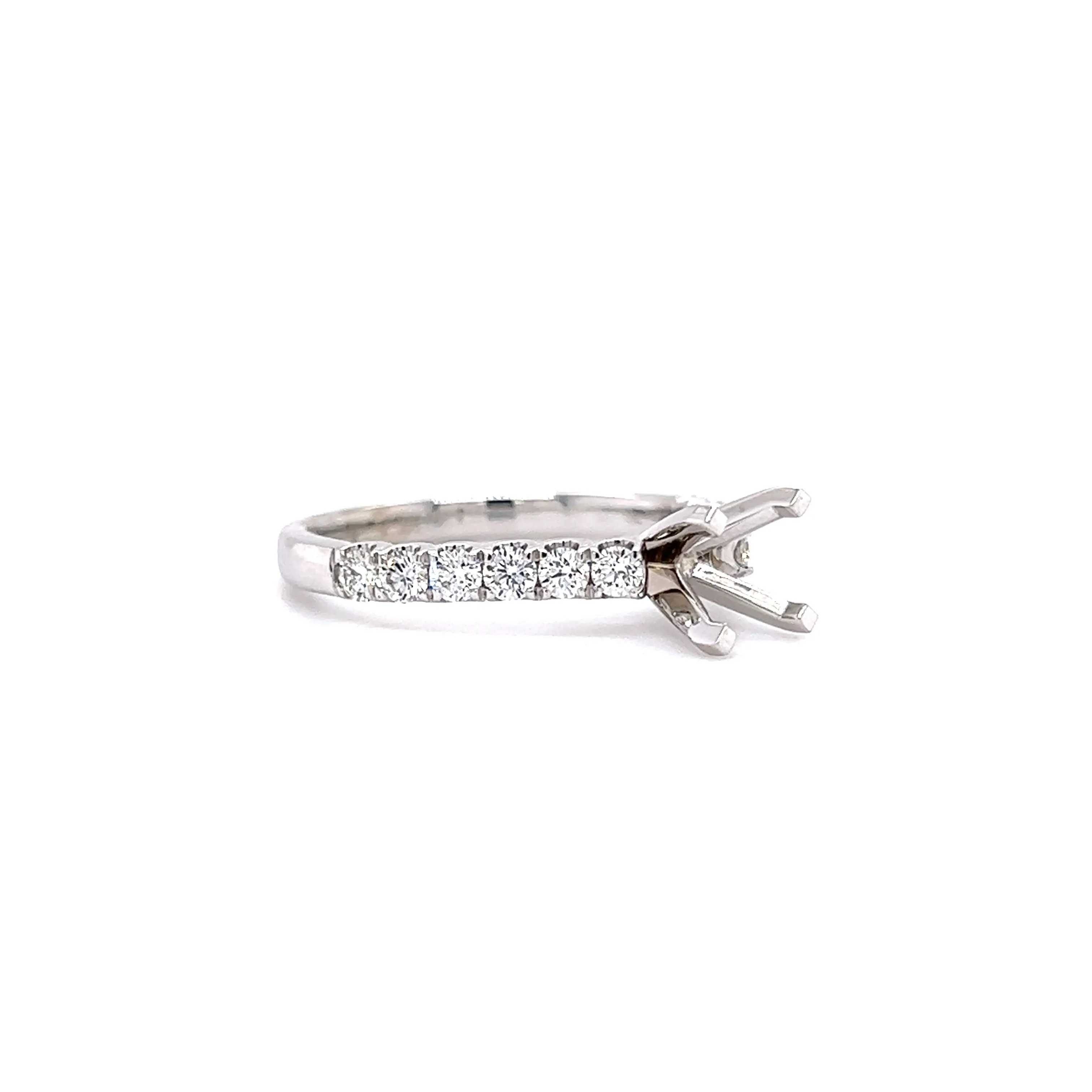 Four Prong Ring Setting with 0.47ctw of Side Diamonds in 14K White Gold