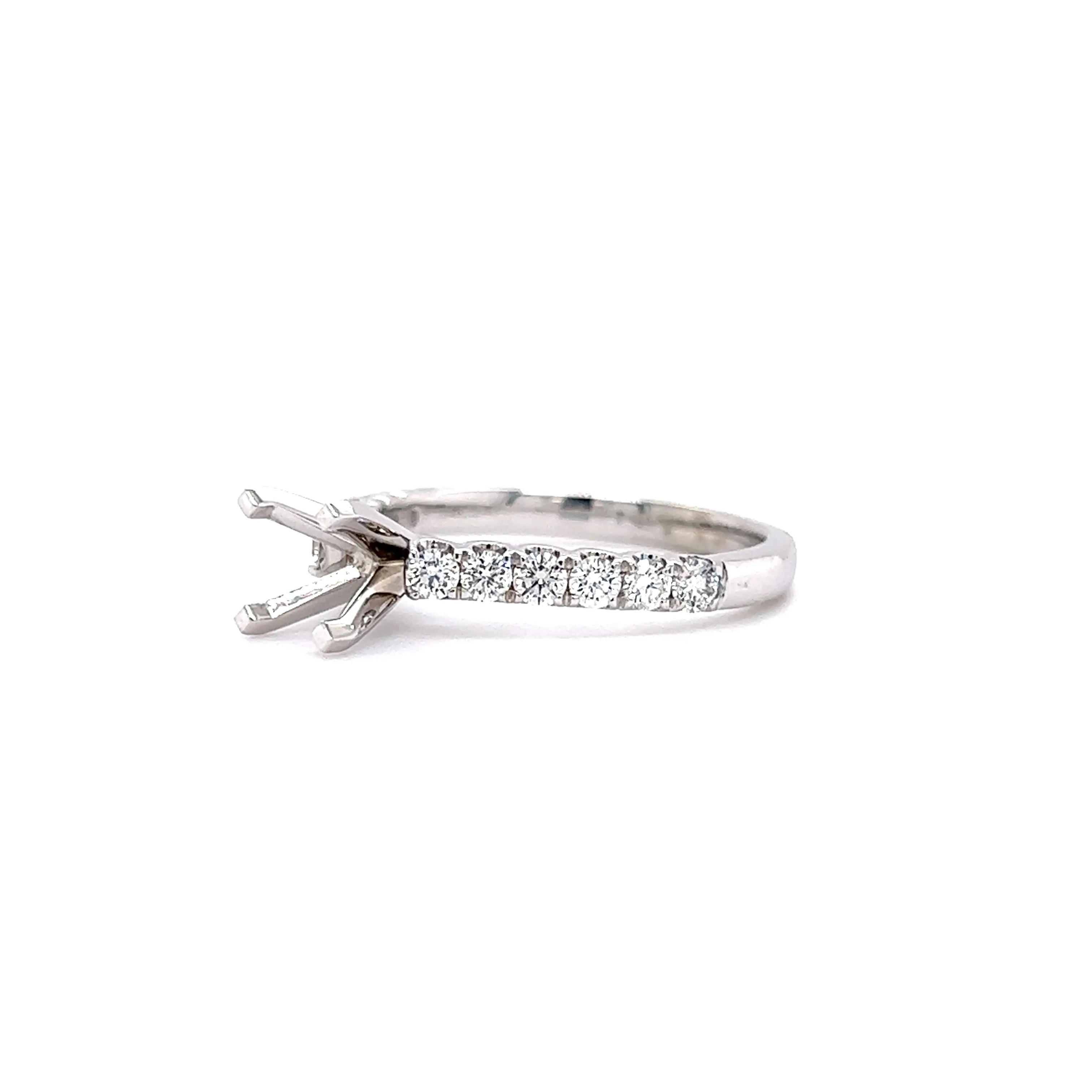 Four Prong Ring Setting with 0.47ctw of Side Diamonds in 14K White Gold