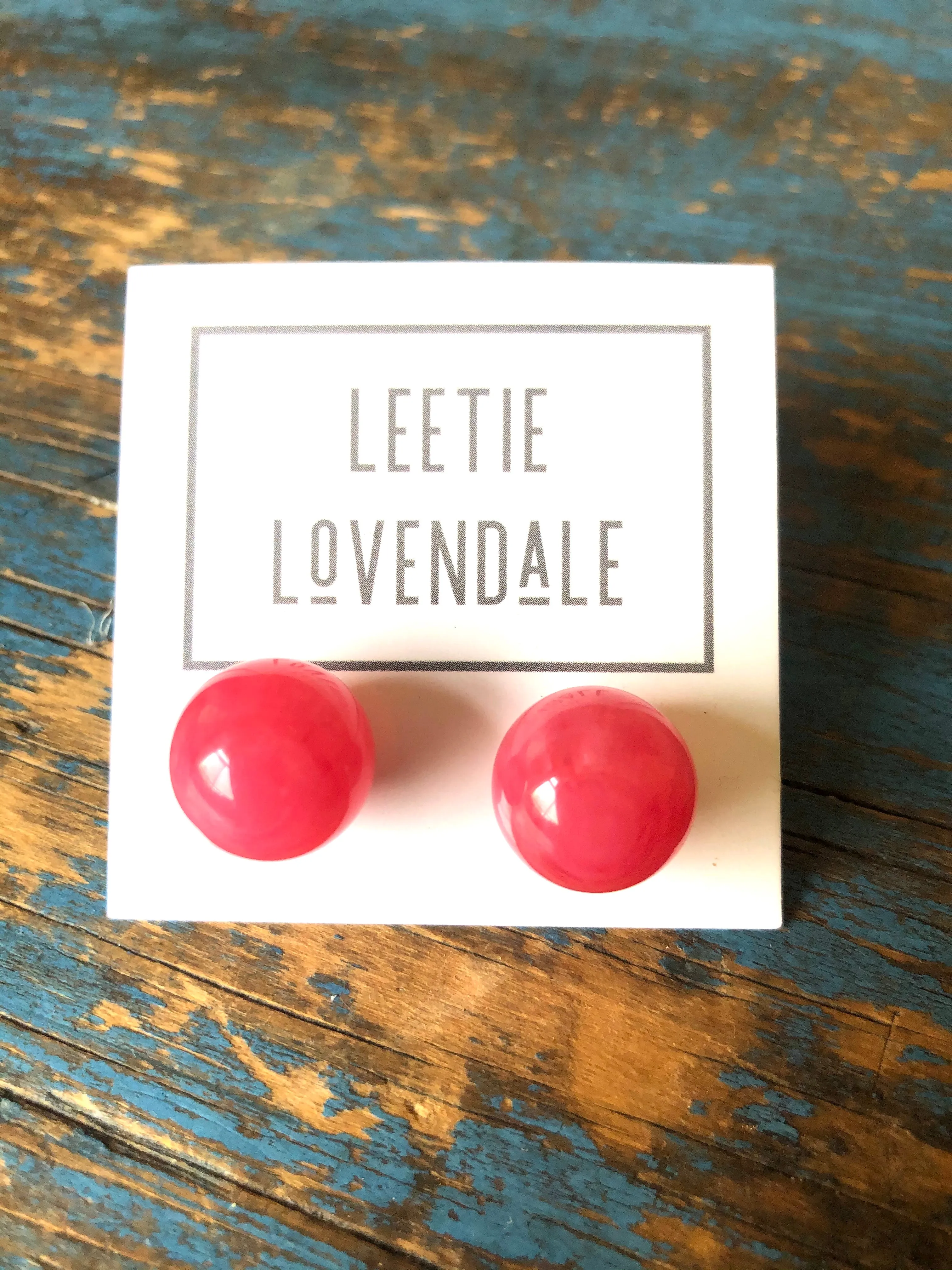 Fuchsia Marble Ball Stud Earrings