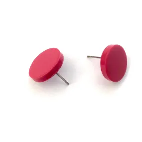 Fuchsia Pink Marbled Disc Stud Earrings