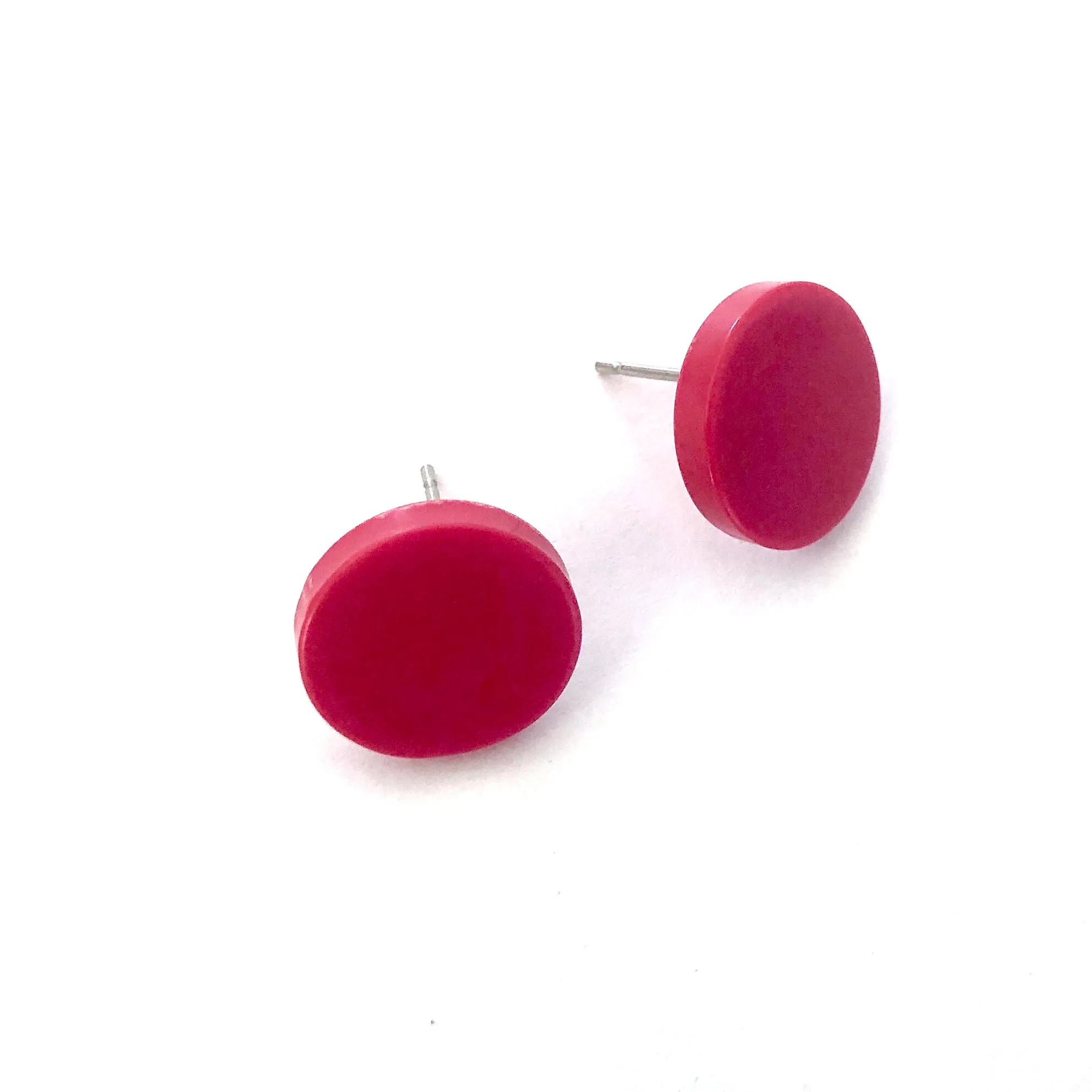 Fuchsia Pink Marbled Disc Stud Earrings