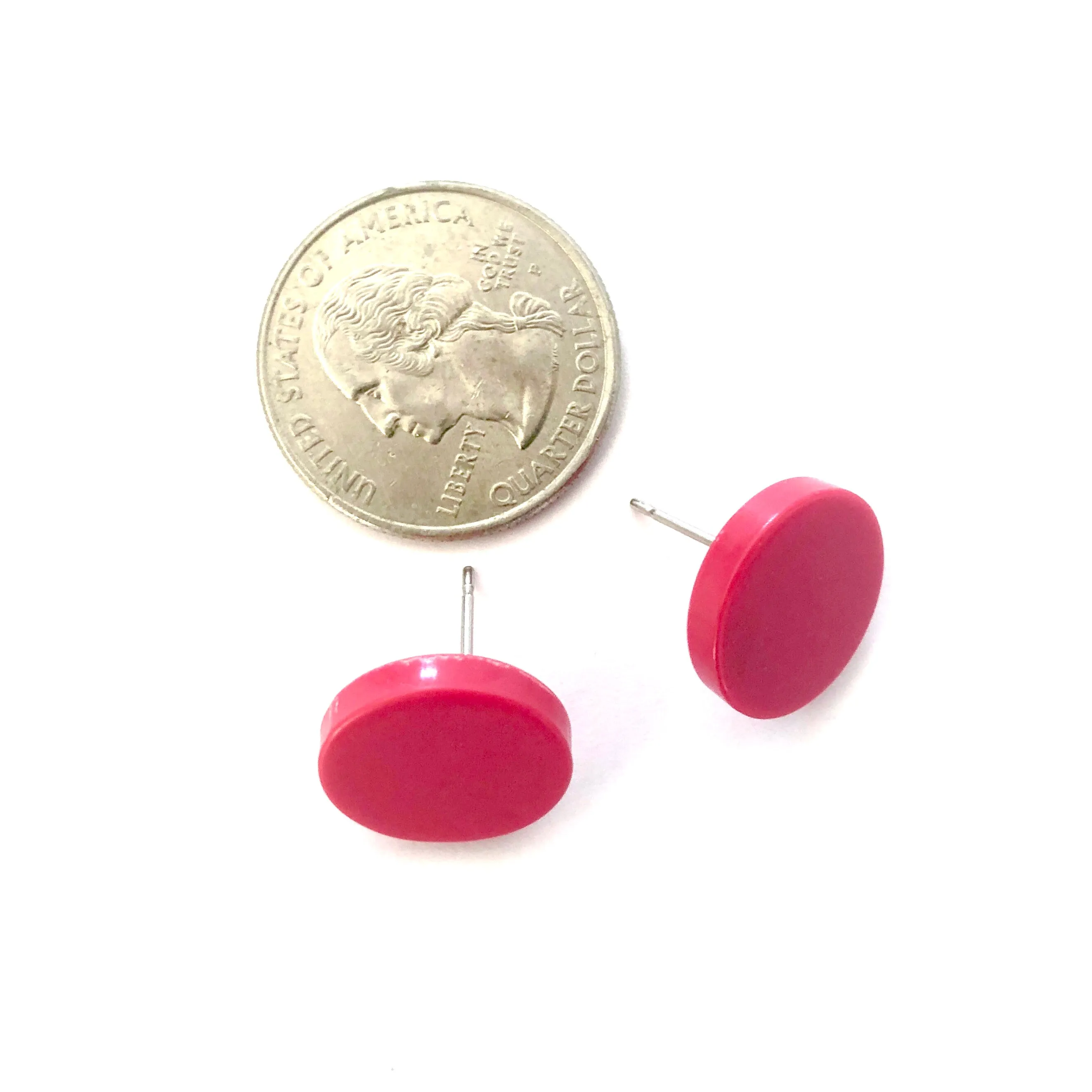 Fuchsia Pink Marbled Disc Stud Earrings