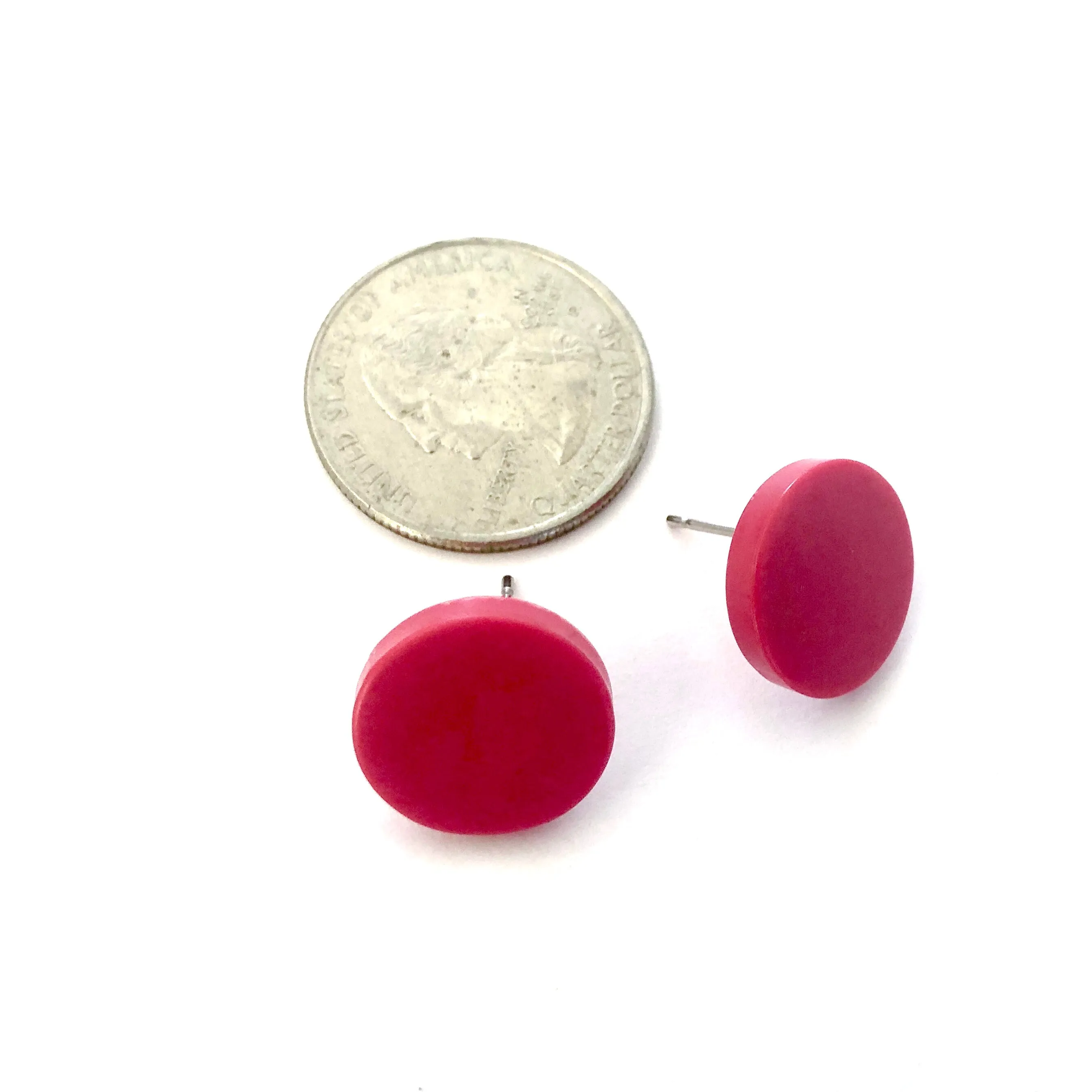 Fuchsia Pink Marbled Disc Stud Earrings