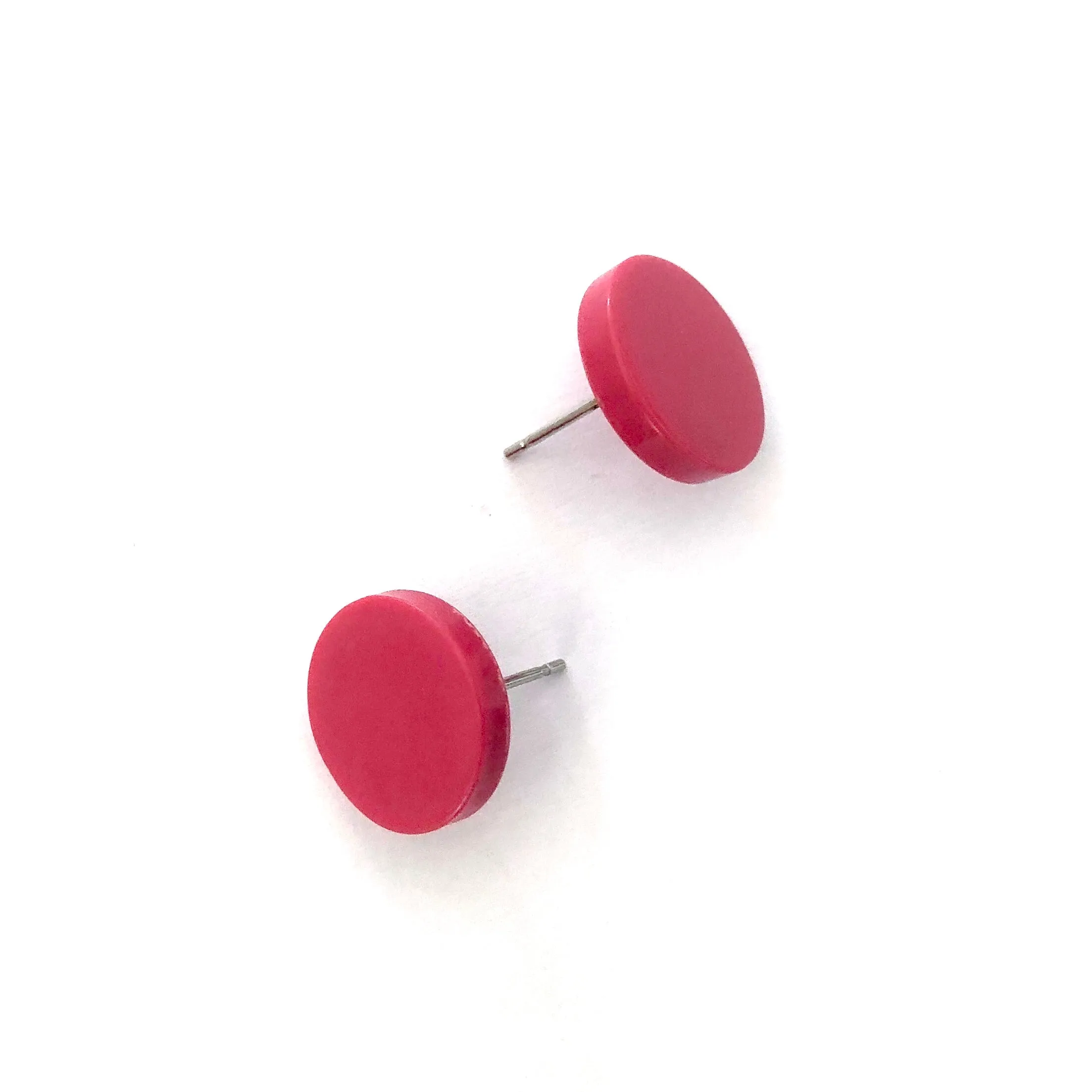 Fuchsia Pink Marbled Disc Stud Earrings