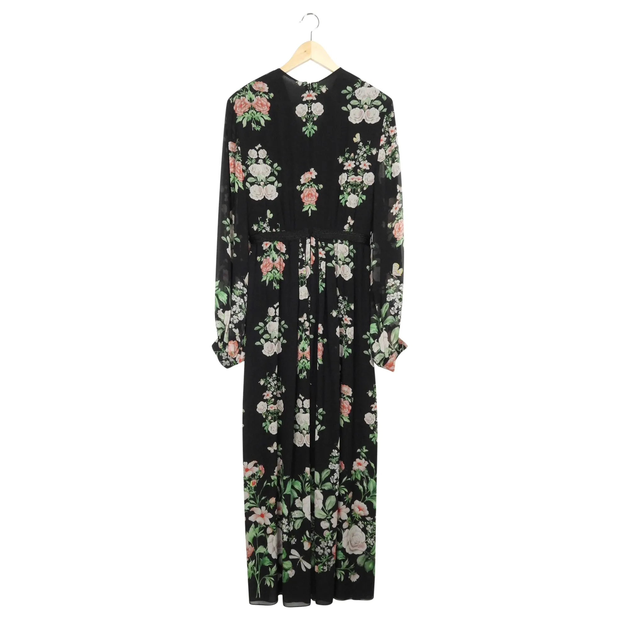 Giambattista Valli Black Floral Print Silk Chiffon Belted Gown - 42