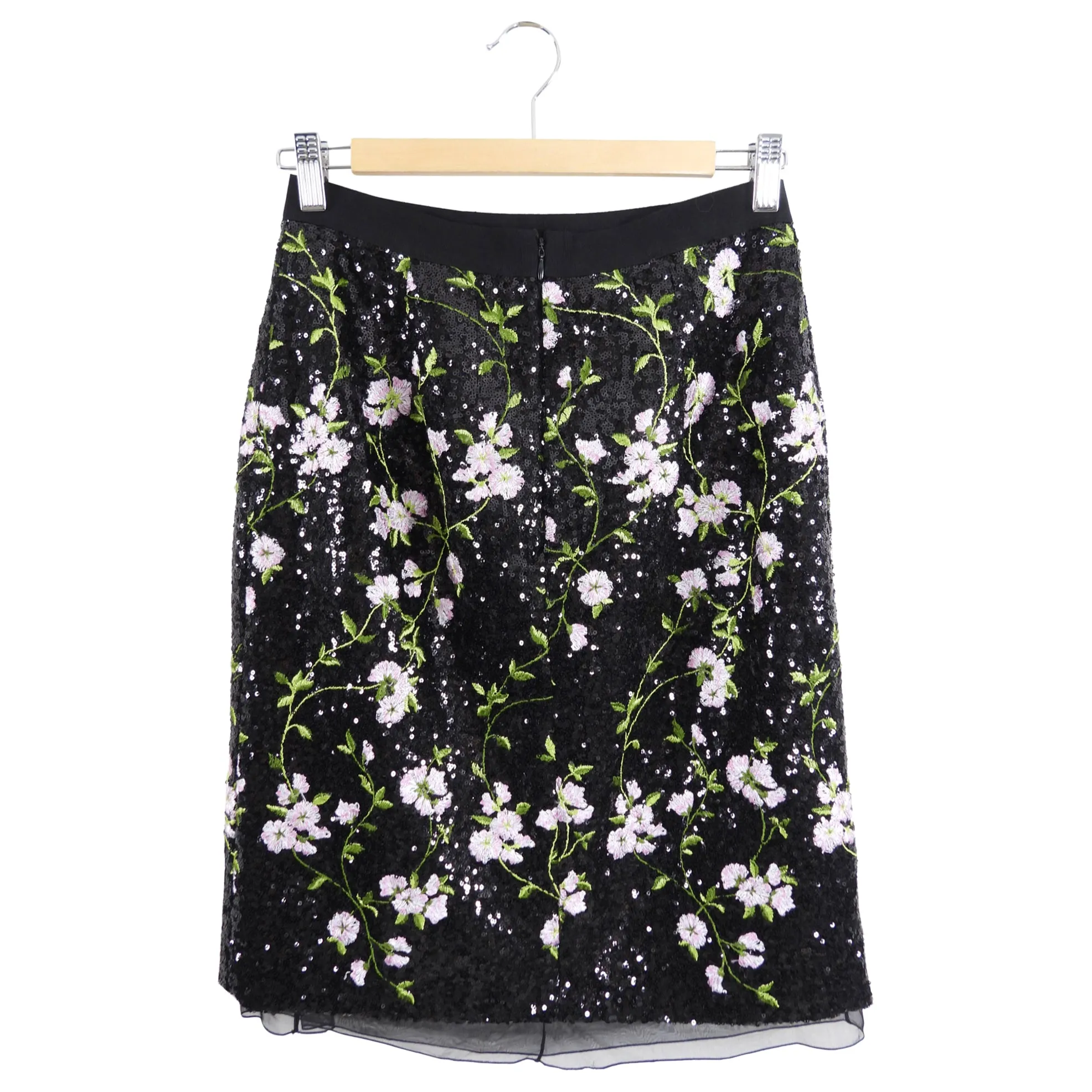 Giambattista Valli Black Sequin Embroidered Floral Pencil Skirt - IT44 / USA 8